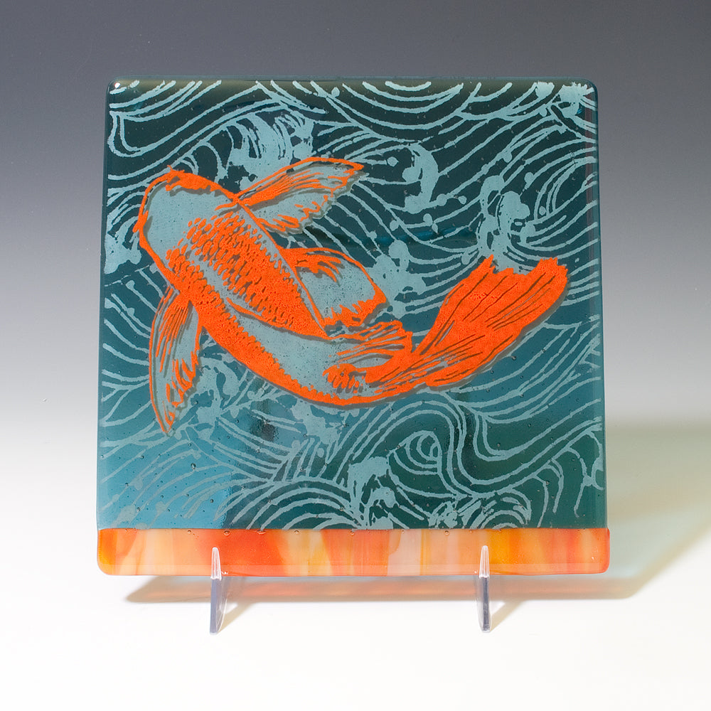 a picture of a koi fish on a blue background