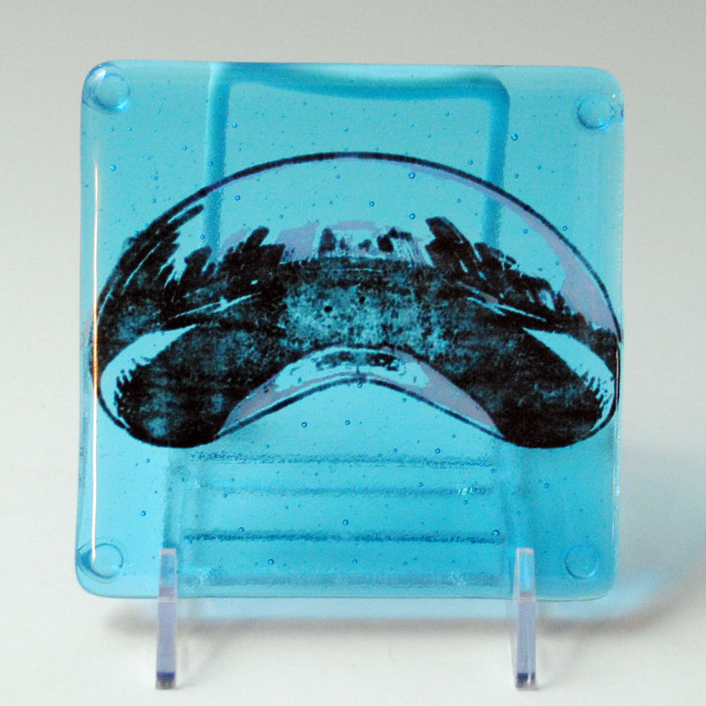 a glass plate with a picture of a bird on it